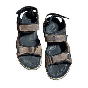 F6- ECCO Men's Black and Brown Sandals (44) US- 10/10.5